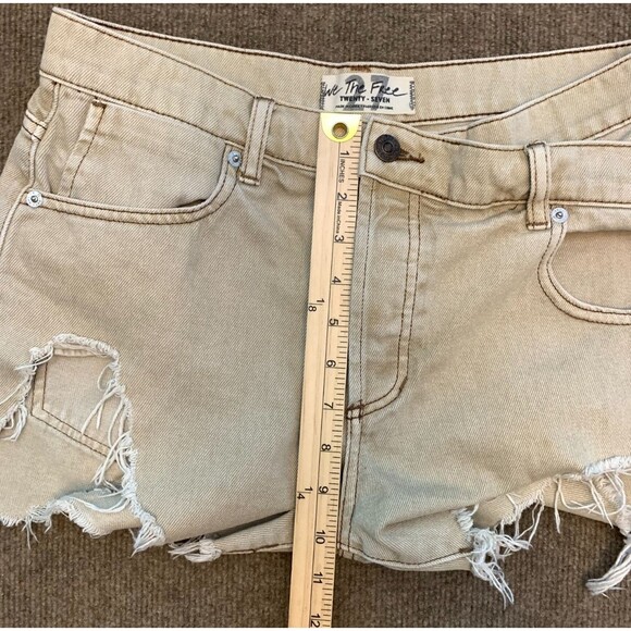 We The Free People Shorts Womens 27 Cut-Off Distressed Button Fly Beige Denim - Picture 6 of 10